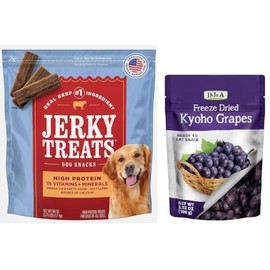 Jerky Treats American Beef Dog Jerky Treats, 60 oz Plus Freeze Dried Kyoho Grapes, 3.52 Oz(Bundle)