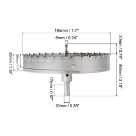 HARFINGTON Metal Hole Saw Carbide Cutter 195mm / 7.7" Dia for Stainless Steel, Metal