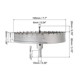 HARFINGTON Metal Hole Saw Carbide Cutter 195mm / 7.7" Dia for Stainless Steel, Metal