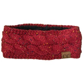 Funky Junque Women's Warm Cable Knit Fleece Lined Winter Head Wrap Ear Warmer Headband for Cold Weather - Confetti Burgundy