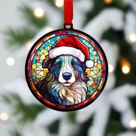 Image Industry Border Collie in Santa Hat Suncatcher Decoration - Christmas Tree Bauble - Dog Lovers - Stocking Filler - Baubles
