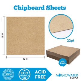 100 Chipboard Sheets 12 x 12 inch - 22pt (point) Light Weight Brown Kraft Cardboard for Scrapbooking & Picture Frame Backing (.022 Caliper Thick) Paper Board | MagicWater Supply