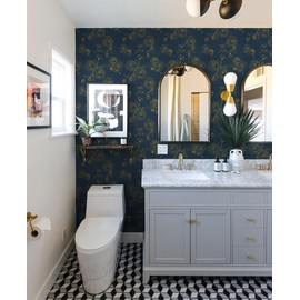 Safiyya 78.7"x17.3" Peel and Stick Wallpaper Gold and Blue Contact Paper Floral Wallpaper Self Adhesive Removable Wallpaper for Bedroom Covering Vinyl Rolls