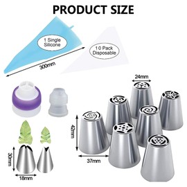 Xanewza 27 Stück Edelstahl Profi Spritztüllen Set, Große Russische Tüllen + Spritzbeutel aus Silikon & Backzubehör zum Verzieren von Cupcakes & Torten Dekorations (Spritztüllen Set #27 Stück)