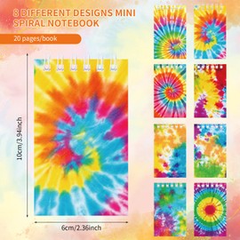 Zonon 48 Pieces Mini Tie Dye Notepads Tie Dye Party Favors Art Party Spiral Pocket Notebooks Fun Coil Mini Notepads for Kids Tie Dye Birthday Party Goodie Bag Fillers Classroom Rewards, 8 Style