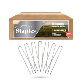 Sandbaggy 12 Inch Rust-Free Landscape Staples ~ Extra Long SOD Garden Stakes Weed Barrier Pins (100 Staples)