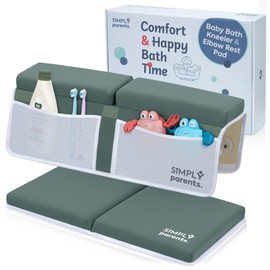 Baby Bath Kneeler and Elbow Rest Pad Set – Quick-Dry, Non-Slip Bath Kneeling Rest Pad for Bathing a Baby or Toddler, with Toy Organizer Pockets, with a Gift Box, Baby Bath Accessories for tub, Green