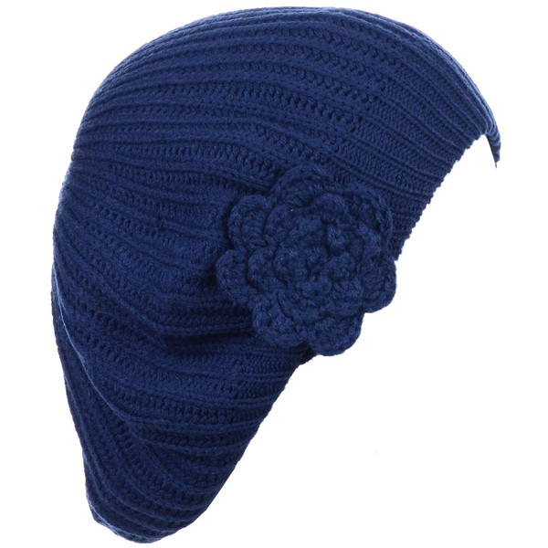 BYOS Ladies Winter Solid Chic Slouchy Ribbed Crochet Knit Beret