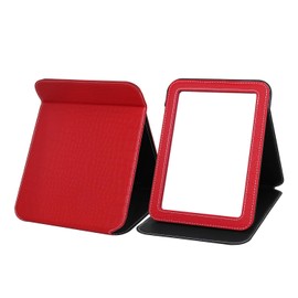 Ximruyuv Red Foldable Desk Mirror, 5.3×6.9” Adjustable Angle Rounded Rectangle PU Edge Covering Travel Mirror with Stand (MRed)
