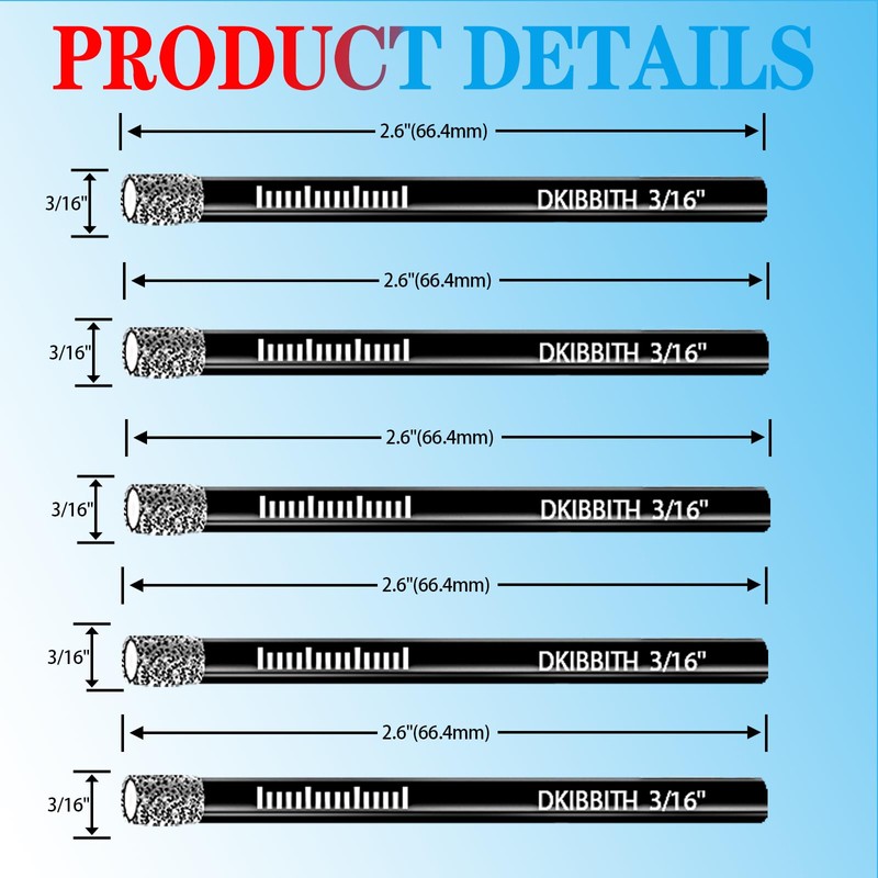 5-Pack 3/16" Dry Diamond Drill Bits Set, 5mm Tile Drill