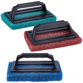 CREATCABIN 3 Pcs Scrubber Pads for Cleaning Handler Scrub Pad Scouring Reusable Heavy Duty Cleaning Sponge Scrub Brush for Grill Bathroom Bathtub Charcoal Gas Grills Cast Iron Cookware 3.5x8.57 Inch
