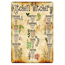 Metal Sign Medicinal Herbs Witches Magic Knowledge Kitchen Blessing Kitchen Decor Vintage Metal Tin Sign Decor Gifts For Girls Living Room Decorations Metal Tin Sign Outdoor Decor 8x12inch