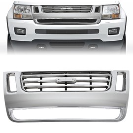 KUAFU Front Grill Compatible with 2006-2010 Ford Explorer, 2007-2010 Ford Explorer Sport Trac Replacement for FO1200476 Bumper Grille Plastic (ABS) Chrome Painted W/Side Openings 3-Bar