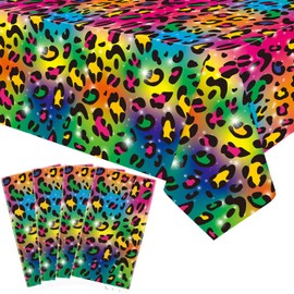 LSJDEER 4 Pack Rainbow Cheetah Party Tablecloth - Rainbow Leopard Party Decorative, Cheetah Tablecover Leopard Table Cloth, for Kids Birthday Baby Shower Picnics Supplies (51 x 86 Inches)
