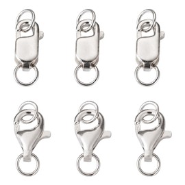6Pcs 925 Sterling Silver Lobster Claw Clasps with Double Jump Rings Silver Necklace Clasps and Closure Metal Bracelet Clasps for Jewelry Making Accessories