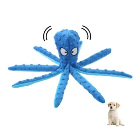 LuckyOpt Squeak Dog Toy, 12.5In Plush Octopus Dog Toy with Crinkle Paper and Squeaky Inside, No Stuffing Dog Toys for Indoor Dog (Blue)