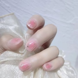 Nail Tips, Pink, Gold Foil, Flash Girly Nails, Pack of 24