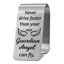 LAGZDFC Never Drive Faster Than Your Guradian Angel Visor Clip for Cars, New Driver Car Visor Clips Gifts for Women Girls, Traveling Wishes for Self-Driving Lover, Drive Safe Inspirational Gifts