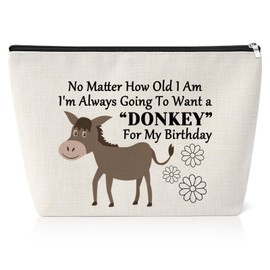 Funny Donkey Lovers Gifts Donkey Makeup Bag Donkey Themed Gifts for Women Friend Sister Daughter Colleague Zipper Pouch Animal Lover Presents for Her Girl Bestie Mum Cosmetic Pouch