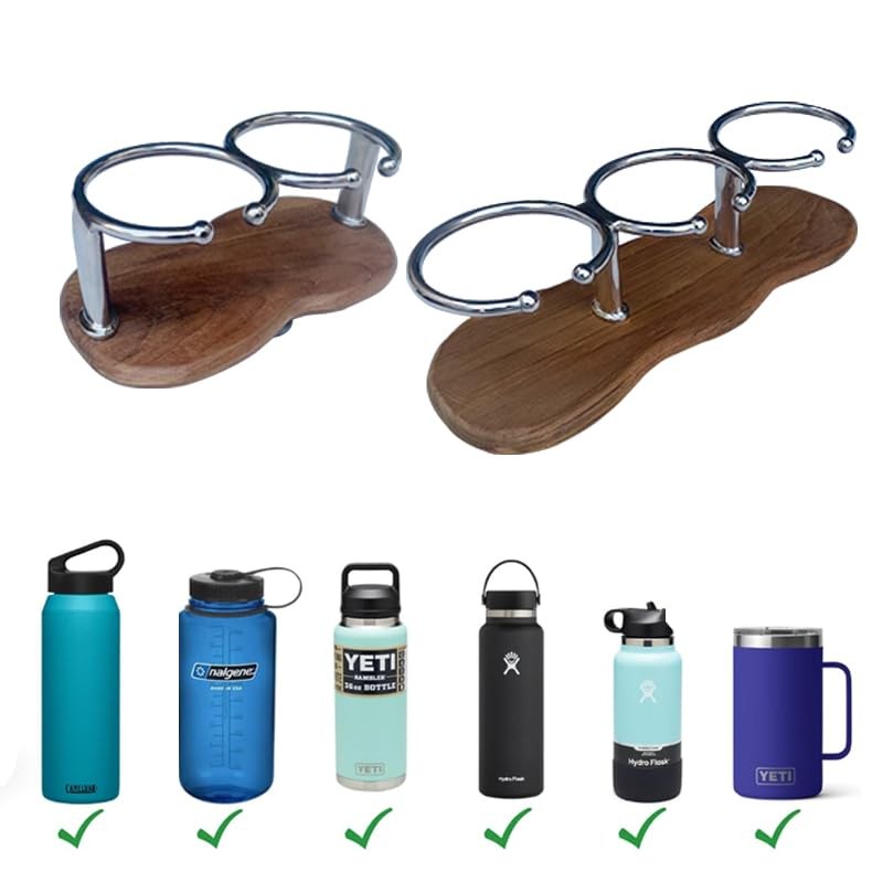 Tebaisea Teak 3-Hole Cup Holder, 316 Stainless Steel Cup Holder