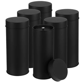 zisiueel 6 Pack Tea Tin Canister with Airtight Double Lids, 21 Fl Oz Tin Can Box and Large Round Kitchen Canisters for Loose Tea, Coffee, Candy and Spices(Black)