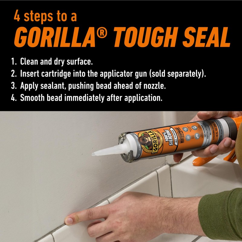 Gorilla Waterproof Caulk & Seal Silicone Sealant, 10oz Cartridge (Pack