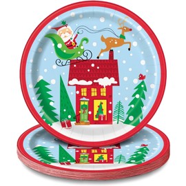 Unique Festive Colorful Santa Round Dinner Plates - 9" (Pack of 8) - Premium Christmas Party Tableware, Ideal for Holiday Gatherings & Family Celebrations