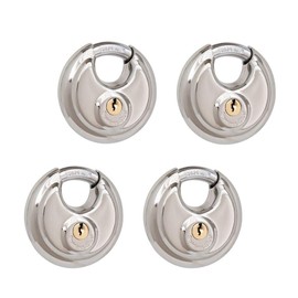 THIRARD 4 Pack Keyed Alike Disc Padlock, Stainless Steel Lock with Key ,2-3/4 in.Wide ,3/8 in. Diameter Shackle, Discus Lock for Storage Unit, Sheds, Garages and Fence