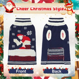 FHTONGE Dog Christmas Sweater with Leash Hole, Turtleneck Pullover Knitwear for Medium Large Dogs, Thick Warm Doggie Sweatshirt Pet Lapel Sweater for Dog in Cold Weather L