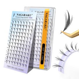 NAGARAKU Premade Wings Eyelash Extensions Air Series Comic Style Manga Anime Individual Lashes Volume Soft Black Flat Root Spikes Fans Eyelashes DIY Clusters Lash Salon -0.07 C Curl 13mm