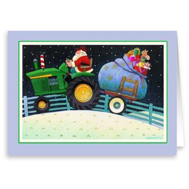 Stonehouse Collection Tractor & Santa - Farm Theme Christmas Card - 18 Farming Holiday Cards & Envelopes - John Deer - USA Made