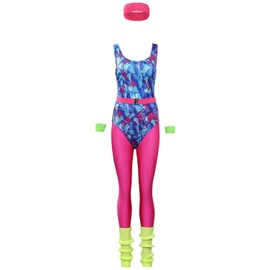 MASSWO Womens Aerobics Costume 80s Workout Outfit 90s Accessories Set Retro Jogging Suit Waist Bag Gym Yoga Running