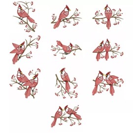 Embroidery By Vicki Red Christmas Cardinals Birds 10 Quilt Blocks Embroidered