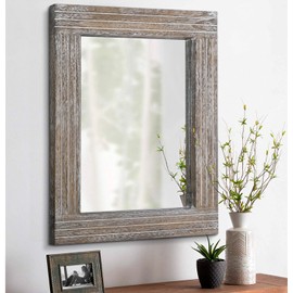 HLFMVWE Mirrors for Wall Rustic Wooden Frame Rectangle Mirror Vintage Hanging Mirror for Bedroom Bathroom Living Room Farmhouse Wall Decor Large 20" x 16 "