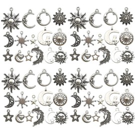 WOCRAFT 120pcs Antique Silver Sun Moon Star Charms for Jewelry Making Alloy Sun Moon Star Charms for DIY Crafts (SN001)