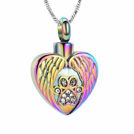 Yinplsmemory Paw Print Urn Necklace for Ashes for Pet Cremation Jewelry Angel Wing Heart Urn Locket Pendant for Dog/Cat Ashes Jewelry, Metal, stainless steel