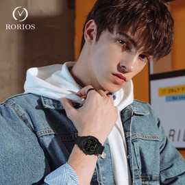 rorios Men's Digital Sports Watches Outdoor Chronograph Watch with Alarm Clock Luminous Watch for Men Boys Military Watches, All Black, Strap.