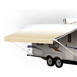 RV Awning Fabric Replacement - Premium Grade 18 Ounce 3 Layer Weatherproof Vinyl - Universal Outdoor Canopy for Camper, Trailer, and Motorhome Awnings - Beige Tan Camel Fade 15 Feet (14' 1")