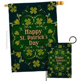 Breeze Decor Green Patty Day Garden House Flag Set Springtime St Patrick Shamrock Leprechaun Lucky Coin Holiday March Irish Clover Decoration Banner Small Yard Gift Double-Sided, Made in USA
