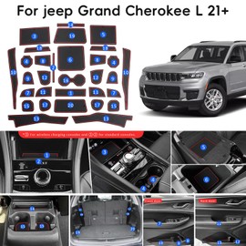 Auovo Center Console Mats Compatible with Grand Cherokee L Accessories 2021 2022 2023 2024 2025 Cup Holder Coasters Pads Door Liners Car Interior Decoration(31pcs/Set, Red)