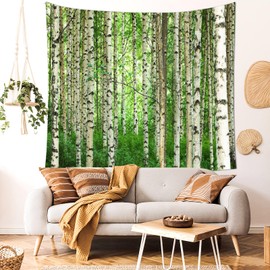 Aotiwe Wall Towel Nature, Tapestry Birch Landscape Trees Wall Hanging Boho Green Wall Tapestry Landscape Wall Decoration Hallway Wall Art 240 x 220 cm