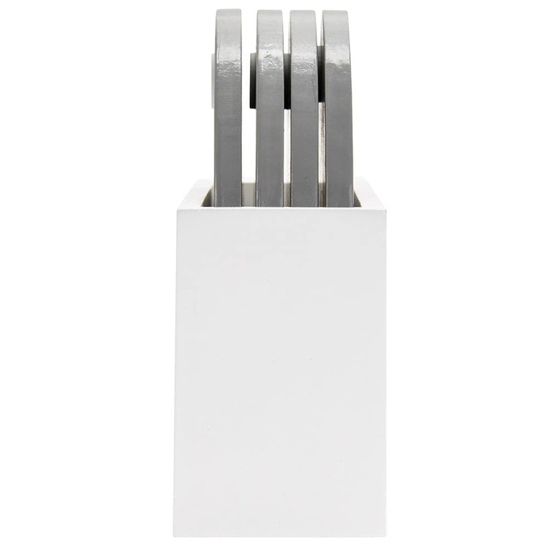 Set of Four Grey Heart Shaped Coasters in White Holder