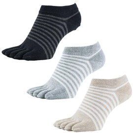 Asuka Women's 5 Toe Socks, Thick Bottom Pile, 100% Cotton, Ankle Length, Assorted B3 - 3 Pairs