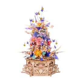 MU 3D Wood Puzzles Feast of Flower Metal Puzzles for Adults, Wooden Carousel Music Box Model Kits Building Night Light Puzzle DIY Set, Treasure Box New Year and Birthday Xmas Gift Home Decor