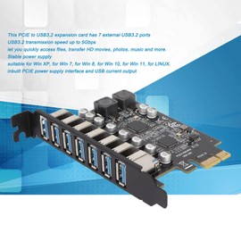 7 Ports PCIE to USB 3.2 Expansion Card, USB 3.2 Superspeed 5Gbps Front Expansion Card, USB PCIE Expansion Card for XP Win7 8 10 11 Linux