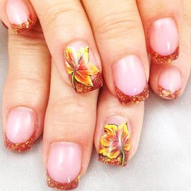 Thanksgiving Maple Press on Nails Maple False Nails 24 Pcs Glossy Red French Tips Acrylic Fake Nails Gradient Maple Gel Glue on Short Square Nails for Manicure Leaves Stick on Nails for Coquette Women