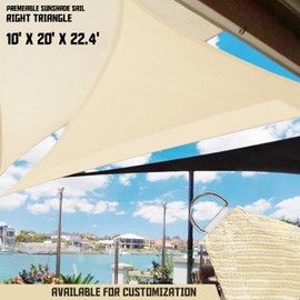 TANG Sunshades Depot Sun Shade Sail Right Triangle Permeable Canopy Custom Commercial Standard Beige 10'x20'x22' 180 GSM