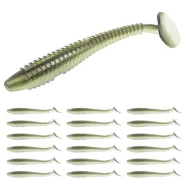 RUNCL ProBite Paddle Tail Swimbaits Green Shiner, Soft Fishing Lures - Natural Oils, Ribbed Design, Paddle Tail, Hook Slot, Proven Colors - Bass Fishing Lures Baits 01 (4in, Pack of 20)