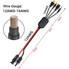 2 m / 6.56 ft 4 in 1 solar panel cable, 16AWG universal solar cable plug to Anderson/XT60/DC7909/DC5521 charging port for solar, portable power station, solar generator