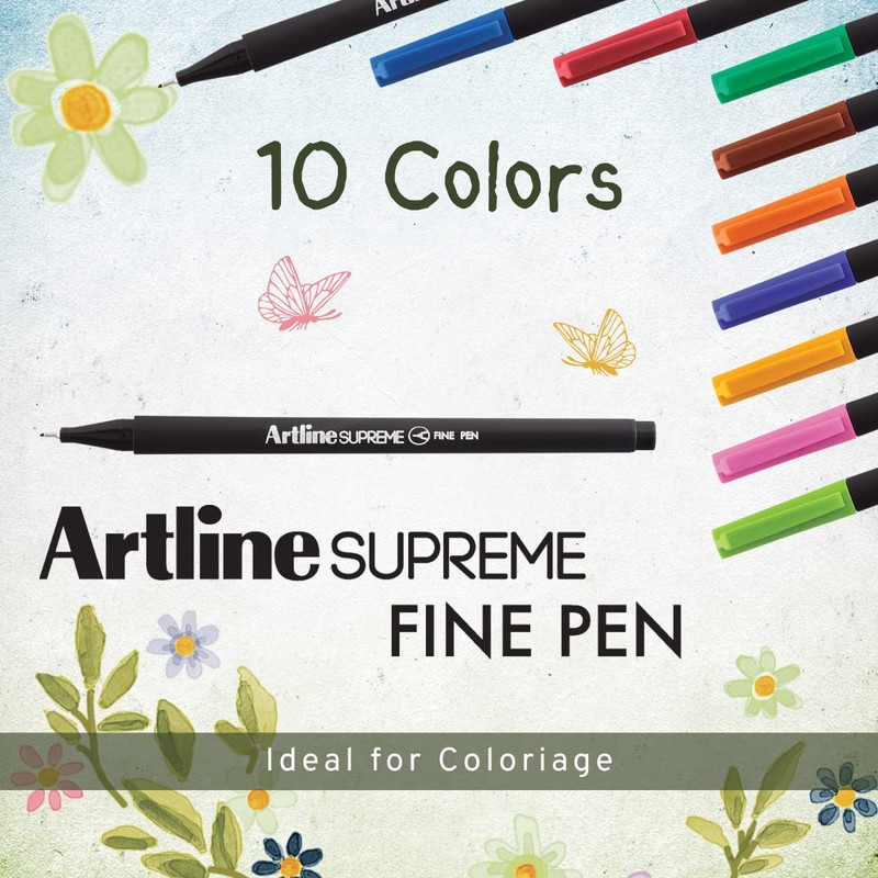 Artline 'Supreme Fine Pen' Fineliner Pens 0.4mm - Bright Vivid